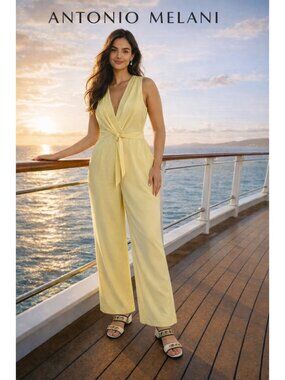 Antonio Melani Yellow Raquelle Tie Front Wide Leg Jumpsuit Size 16 Lined NWT